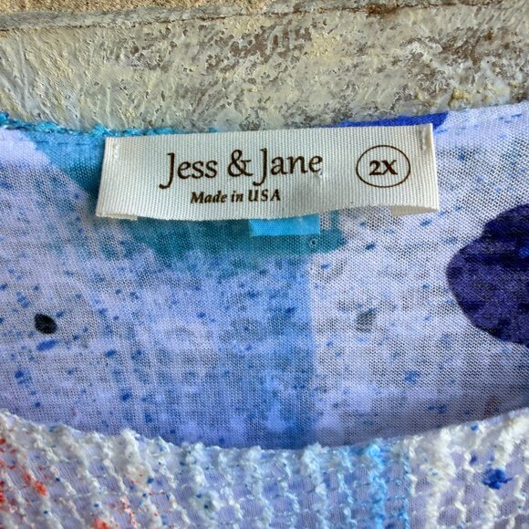 Jess & Jane Long Sleeve Round Neck Abstract Layered Blouse Size 2X  Made in USA. - Picture 3 of 8